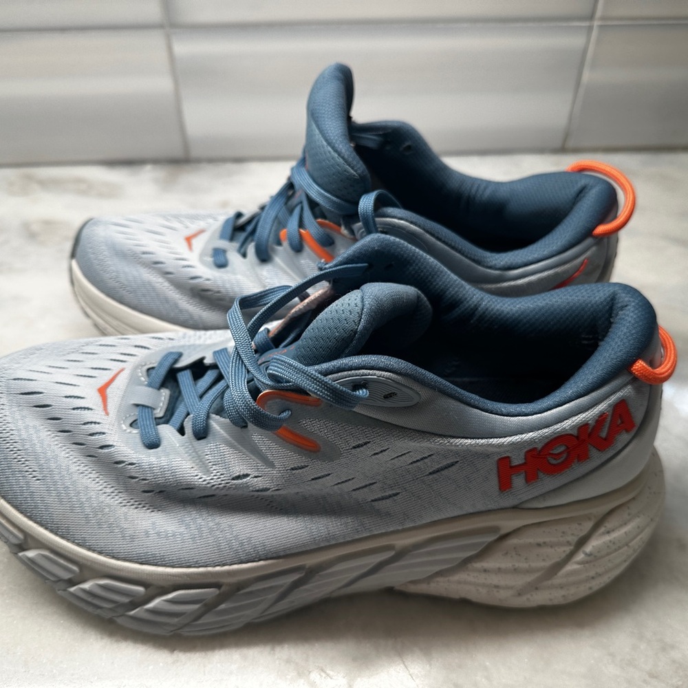 Hoka Gray and Orange Athletic Sneakers